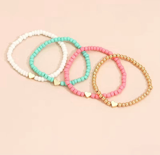 Heart Elastic Beaded Bracelet